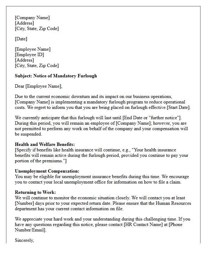 Economic Downturn Furlough Information Letter