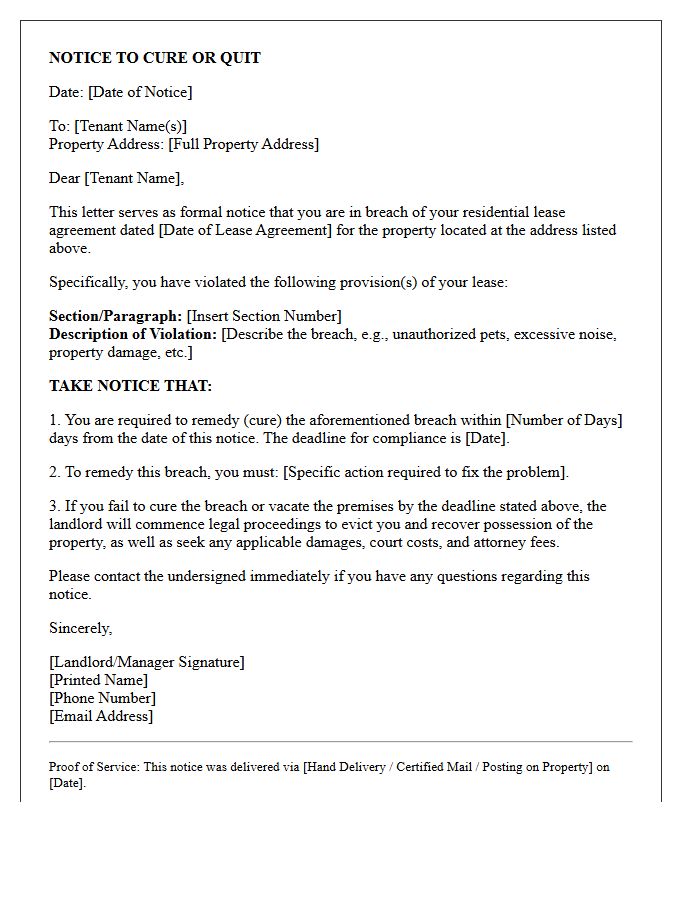 Breach Of Lease Agreement Eviction Notice Letter