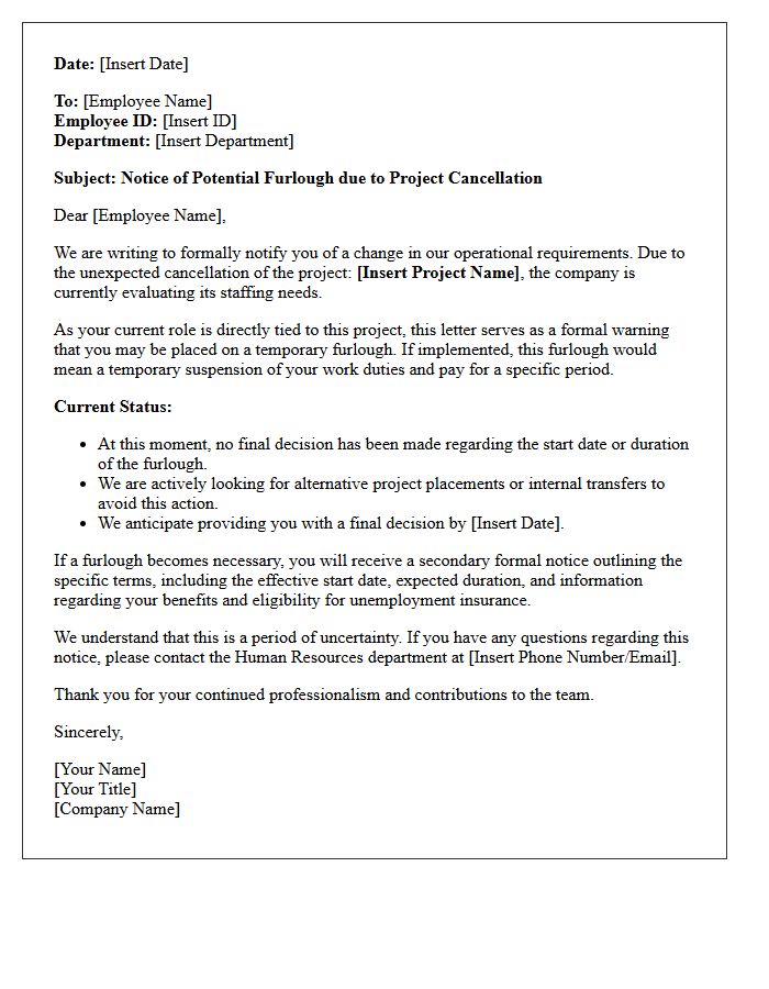 Project Cancellation Furlough Warning Letter