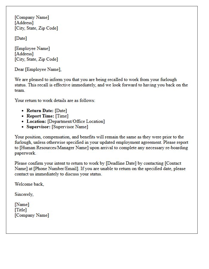 Recall From Lack Of Work Furlough Letter