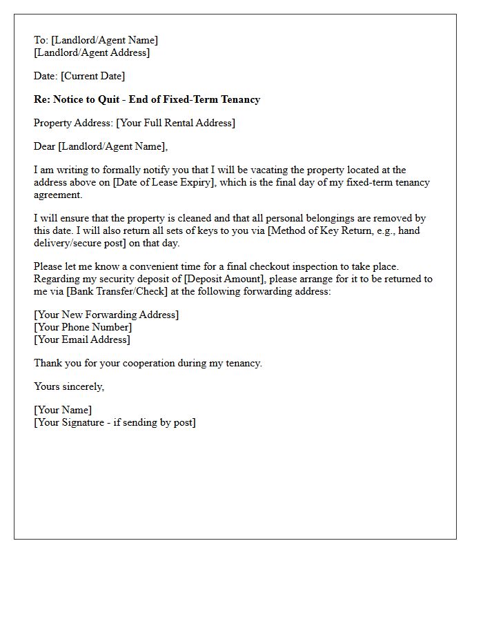 End Of Fixed Term Tenancy Notice To Quit Letter