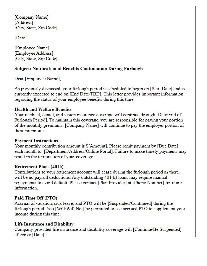 Furlough Benefits Continuation Letter