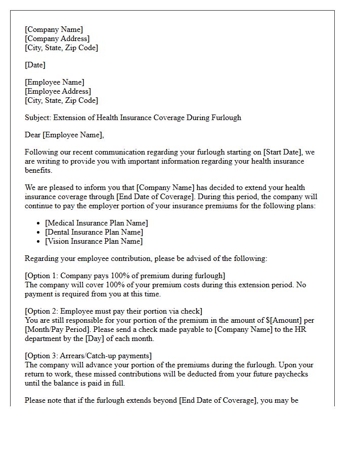 Furlough Health Insurance Extension Letter