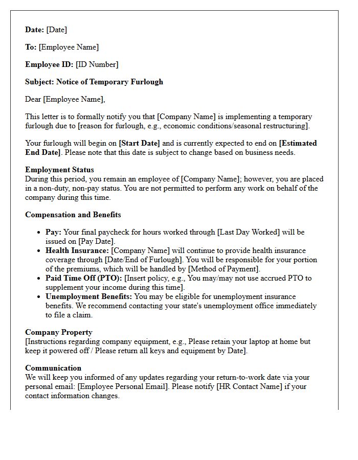 Temporary Furlough Notice and Benefits Letter