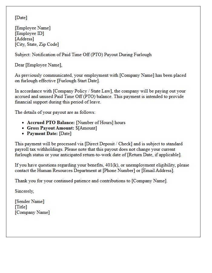Paid Time Off Furlough Payout Letter