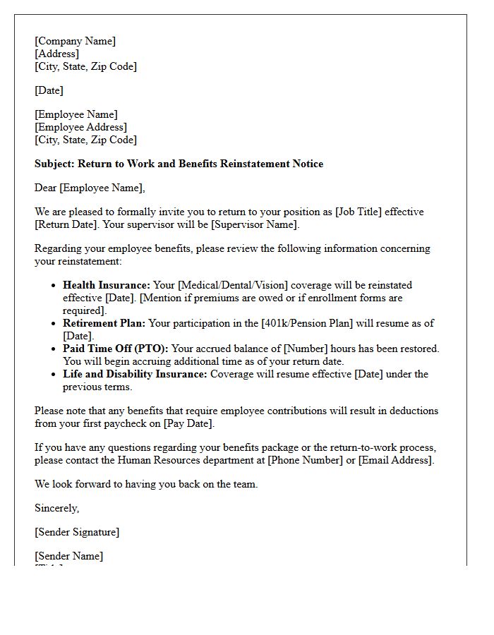 Furlough Return to Work Benefits Letter