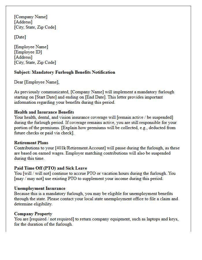 Mandatory Furlough Benefits Notification Letter