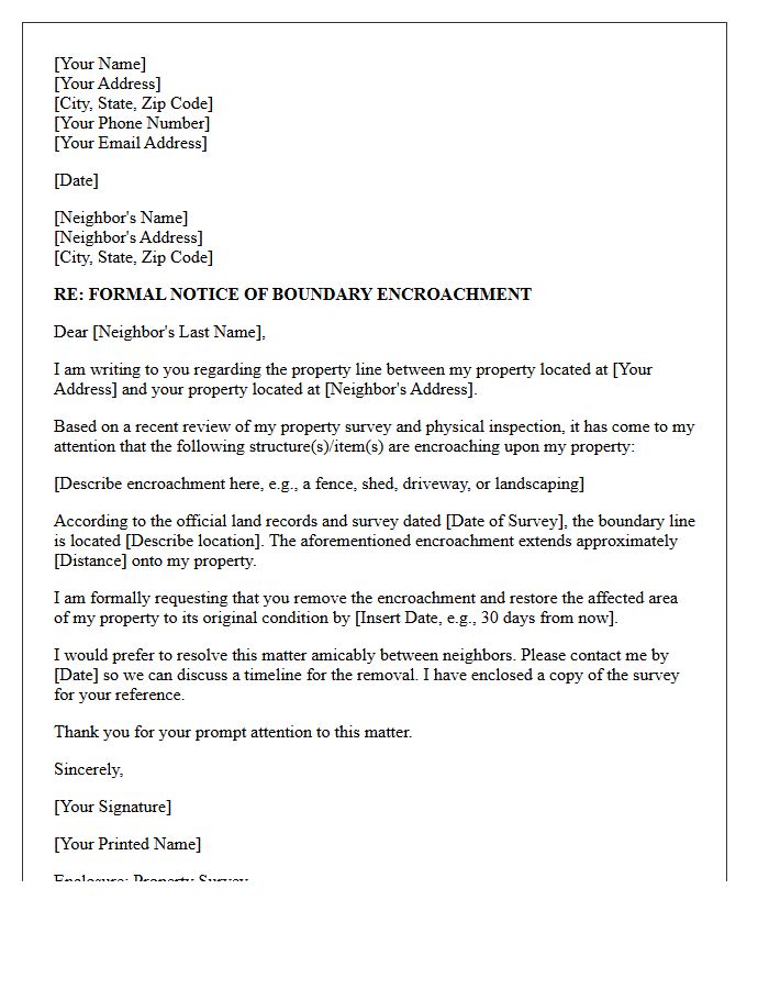 Formal Notice of Boundary Encroachment Demand Letter