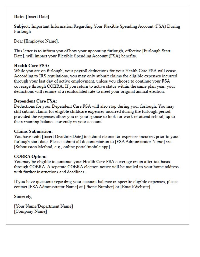 Furlough Flexible Spending Account Letter