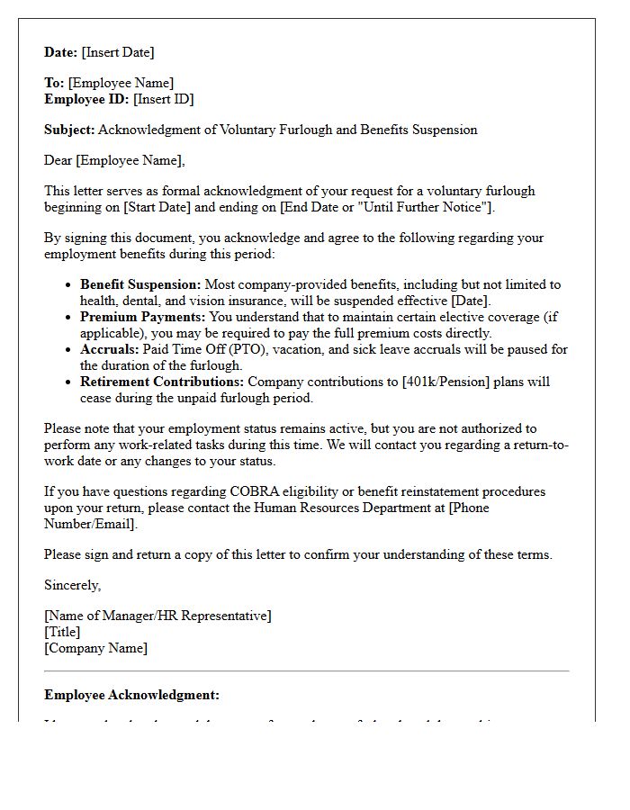 Voluntary Furlough Benefits Suspension Acknowledgment Letter
