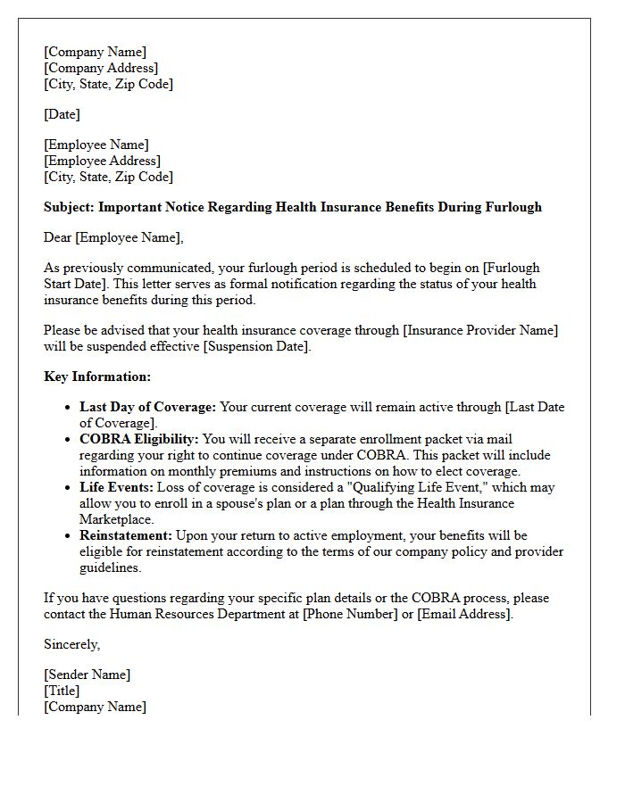 Health Insurance Benefits Suspension During Furlough Letter