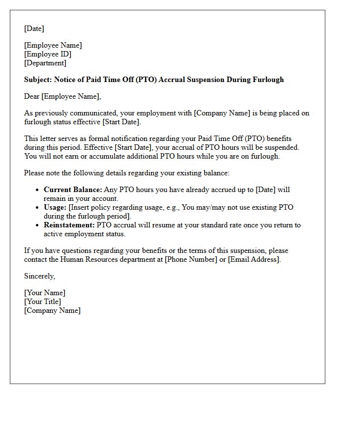 Paid Time Off Accrual Suspension Furlough Letter