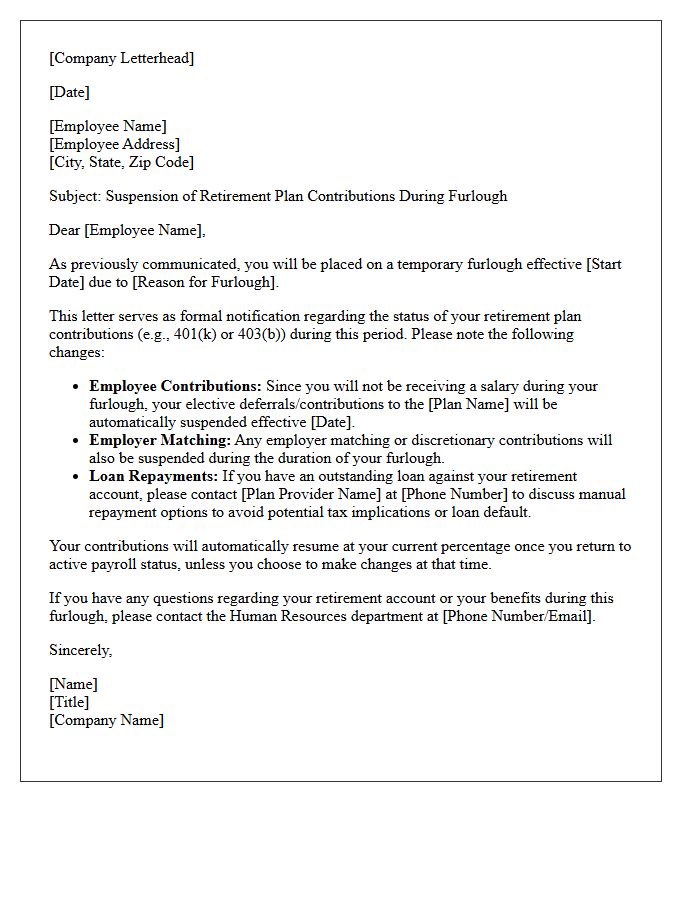 Retirement Plan Contributions Suspension Furlough Letter