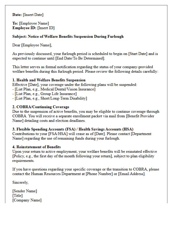 Employee Welfare Benefits Suspension Furlough Letter