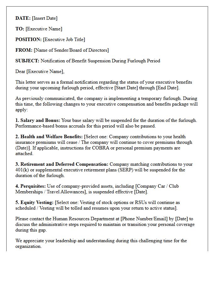Executive Furlough Benefits Suspension Notification Letter