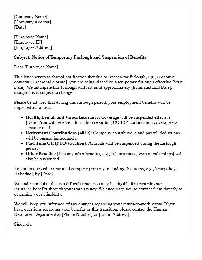 Temporary Furlough Benefits Pause And Suspension Letter