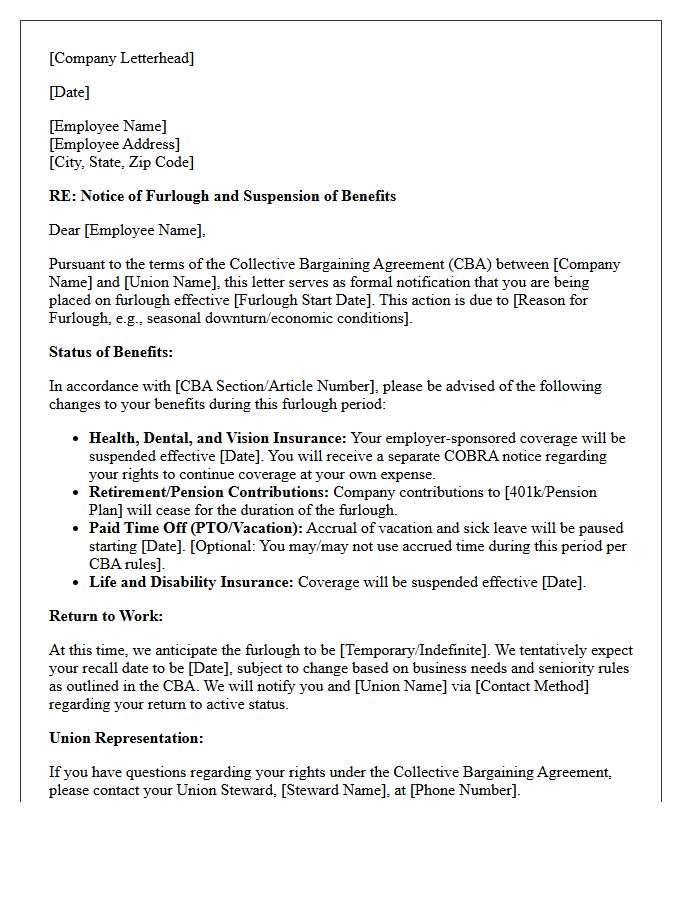 Union Employee Furlough Benefits Suspension Letter