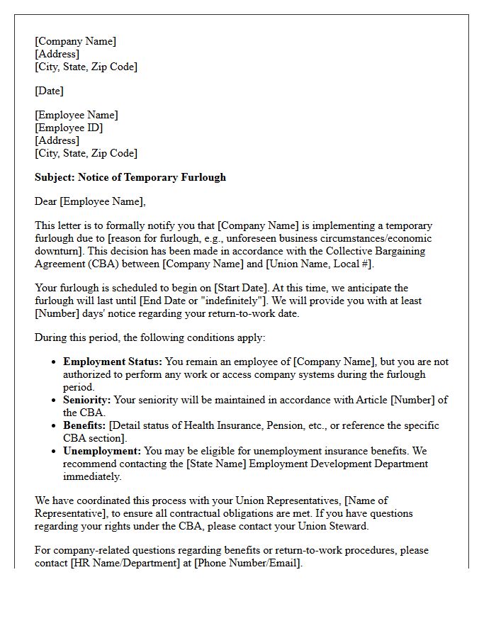 Initial Furlough Notice Letter for Union Members
