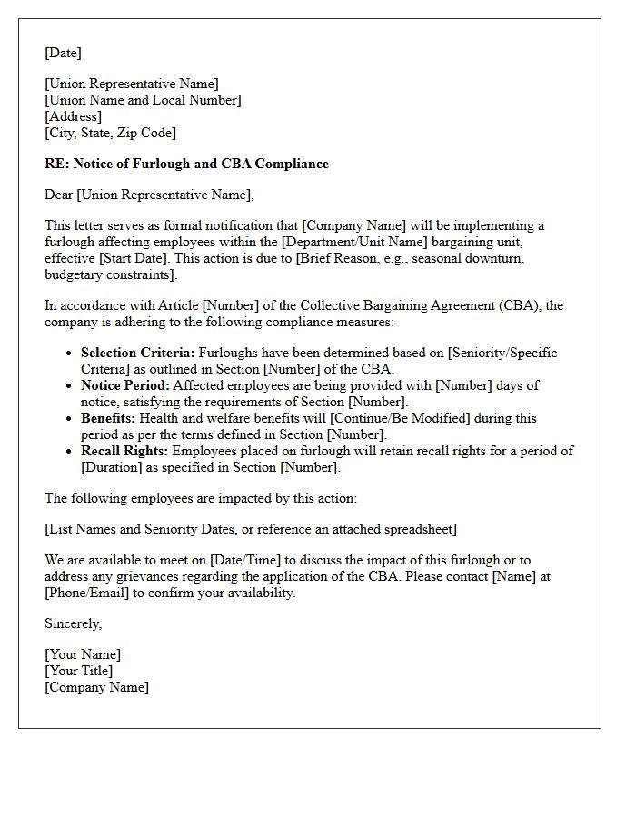 Collective Bargaining Agreement Furlough Compliance Letter