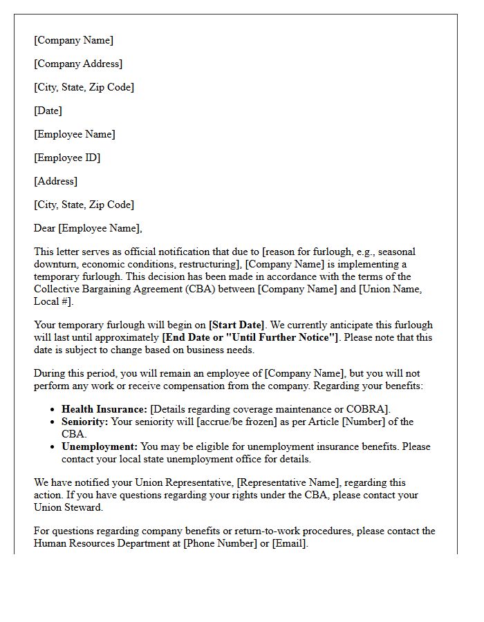 Union Member Temporary Furlough Notification Letter