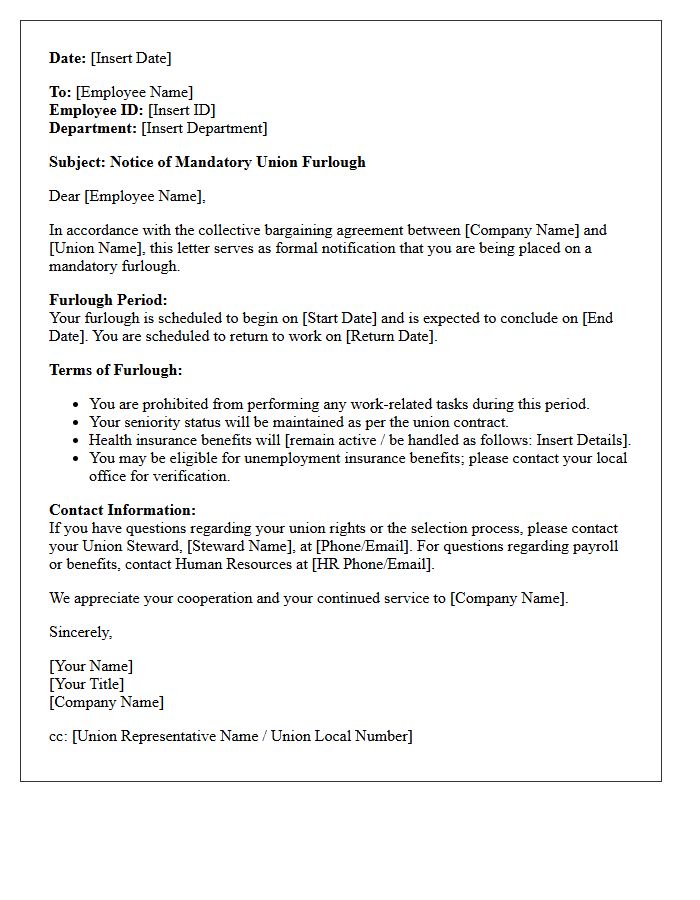 Mandatory Union Furlough Declaration Letter