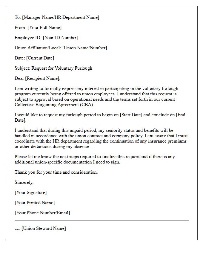 Voluntary Furlough Request Letter for Union Employees