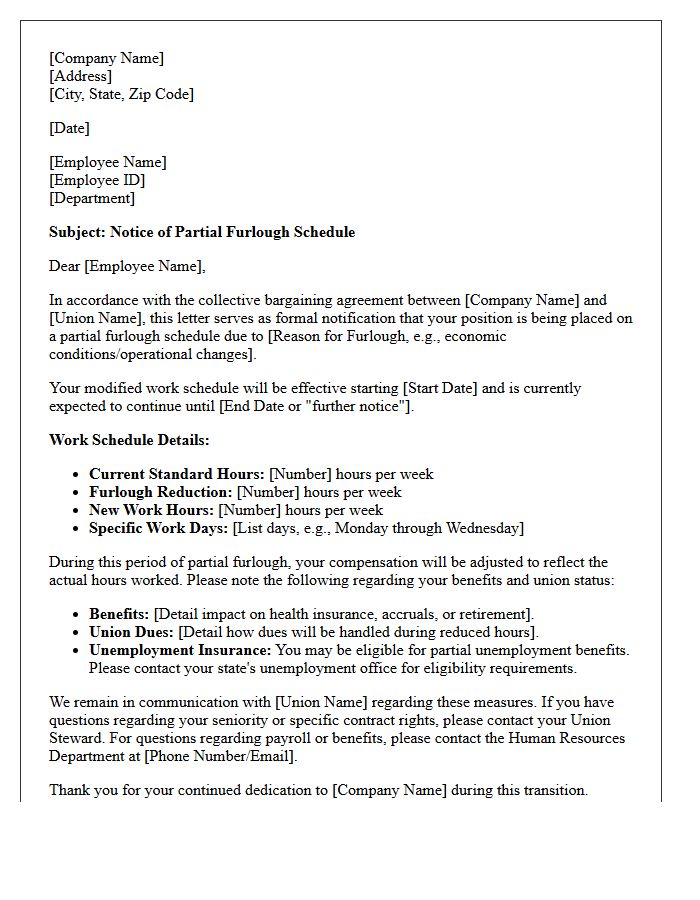 Partial Furlough Schedule Notice Letter for Union Staff