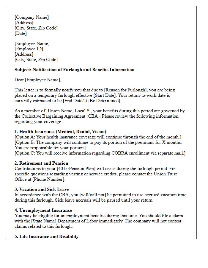 Union Employee Furlough Benefits Information Letter