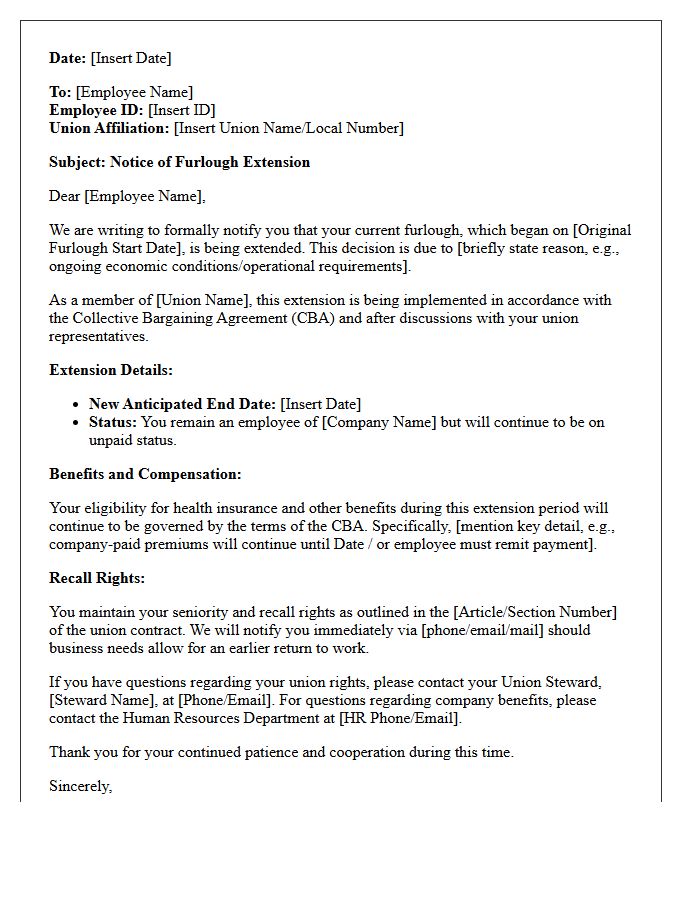 Union Member Furlough Extension Notice Letter