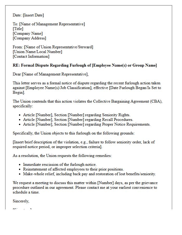 Union Furlough Dispute Resolution Letter