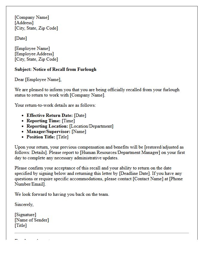 Furlough Recall Status Letter
