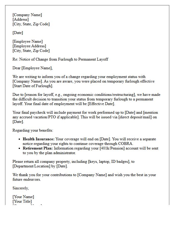 Furlough to Layoff Status Letter