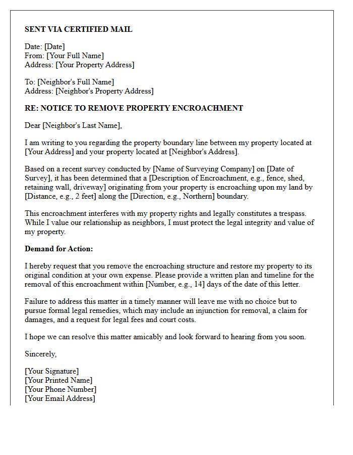 Legal Demand Letter Regarding Property Boundary Encroachment