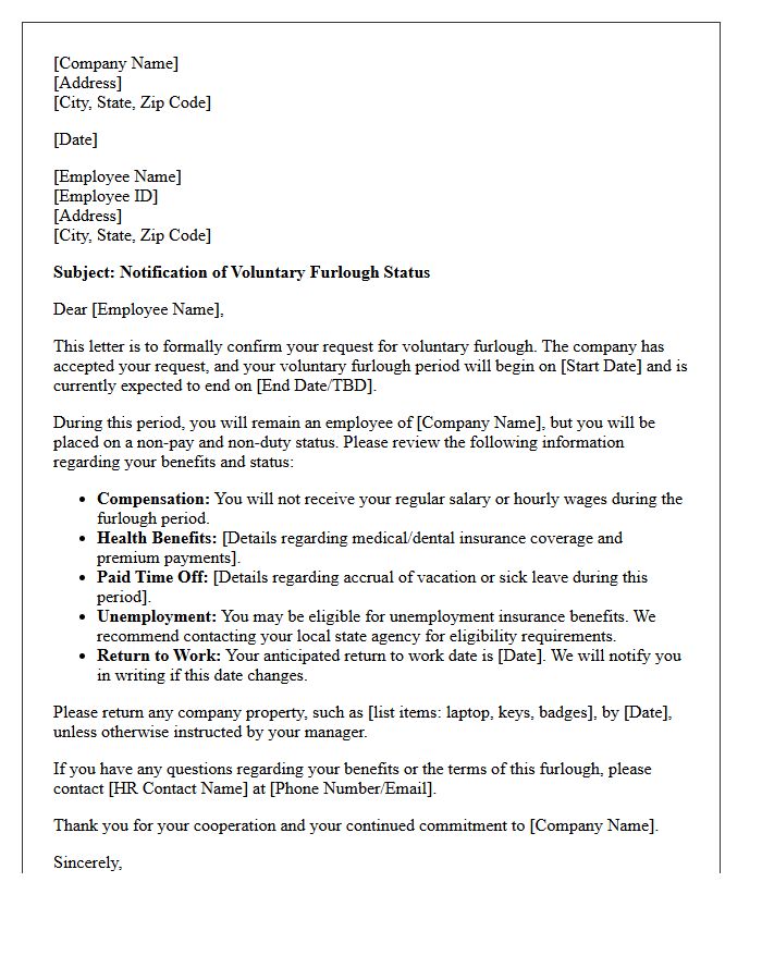 Voluntary Furlough Status Letter