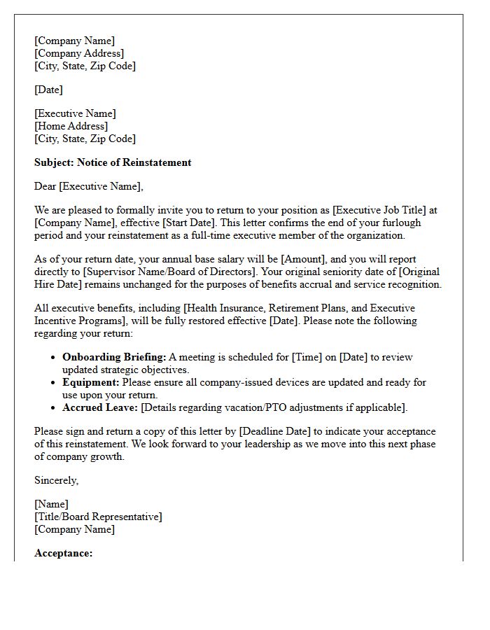 Executive Post-Furlough Reinstatement Letter