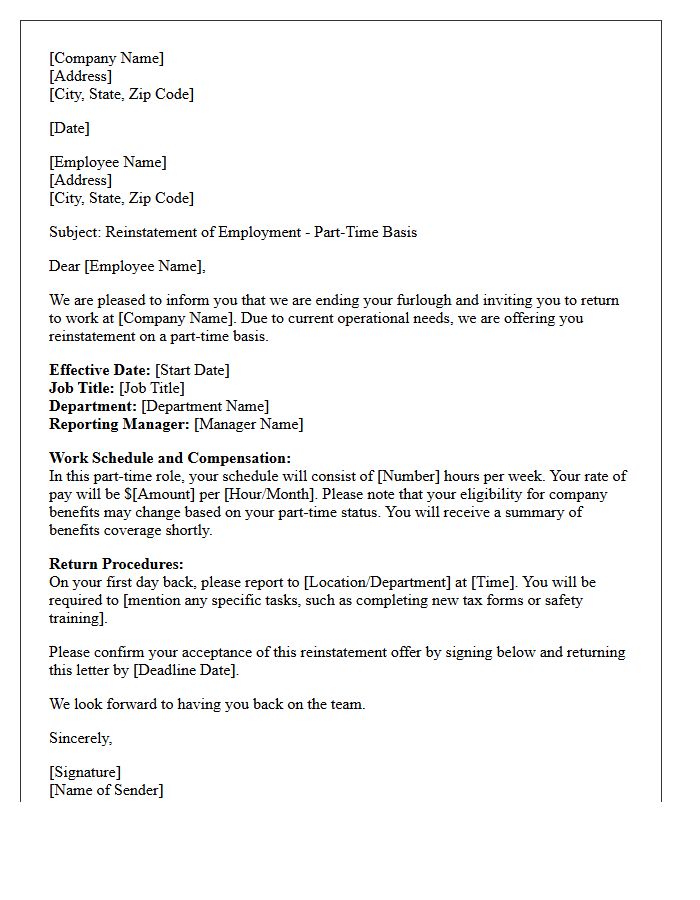 Part-Time Post-Furlough Reinstatement Letter