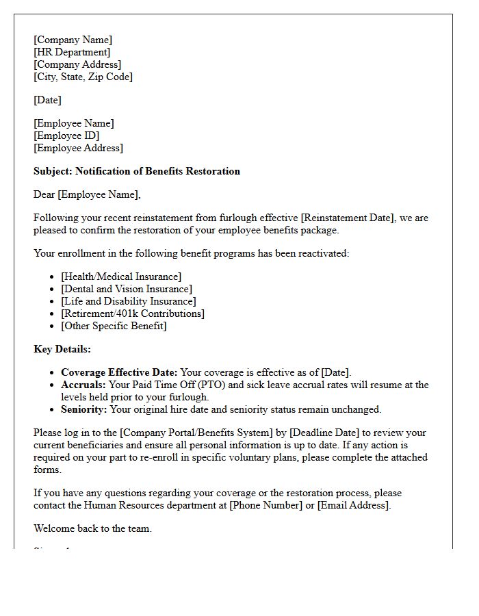 Benefits Restoration Post-Furlough Reinstatement Letter