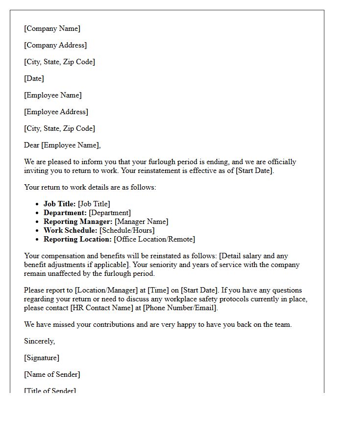 Welcome Back Post-Furlough Reinstatement Letter