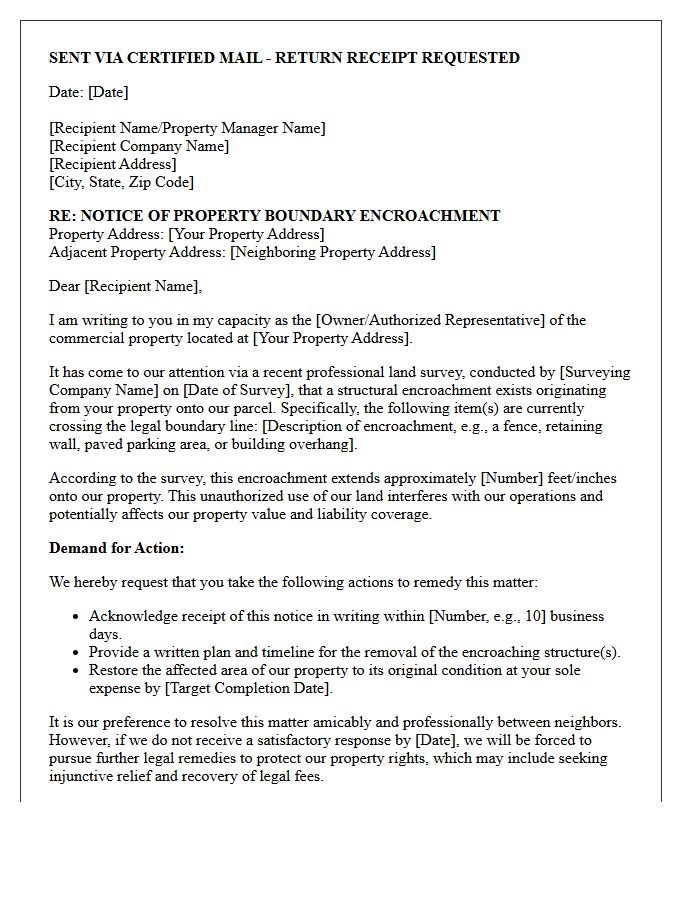 Commercial Property Boundary Encroachment Demand Letter