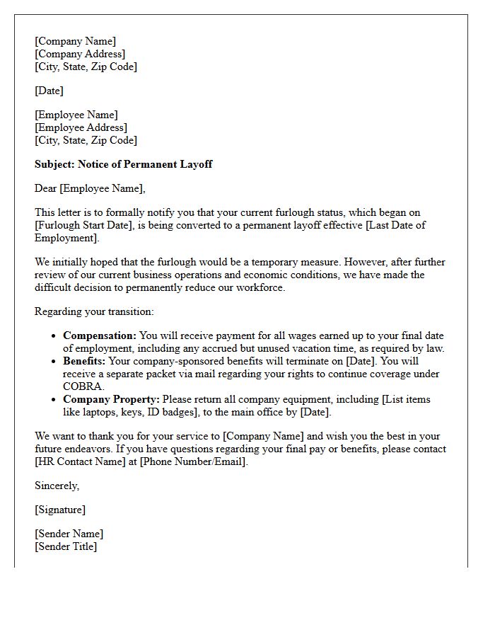 Official Letter of Permanent Layoff Following Furlough Period