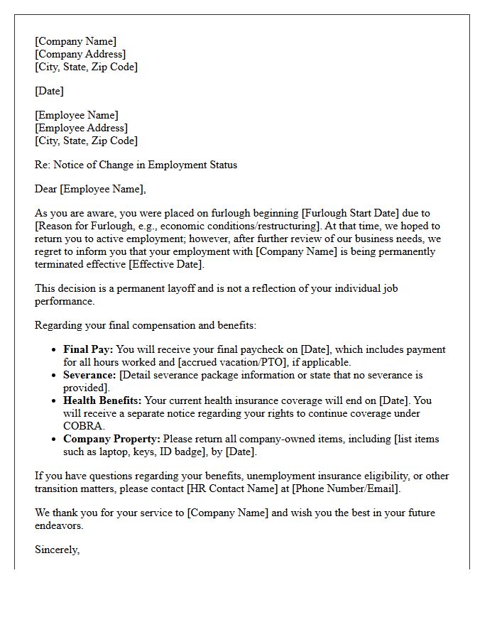 Furlough to Permanent Layoff Status Change Letter