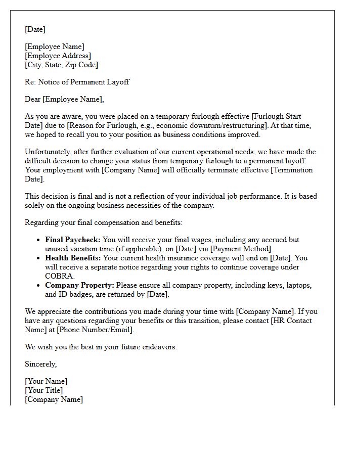 Notice Letter of Permanent Layoff After Furlough