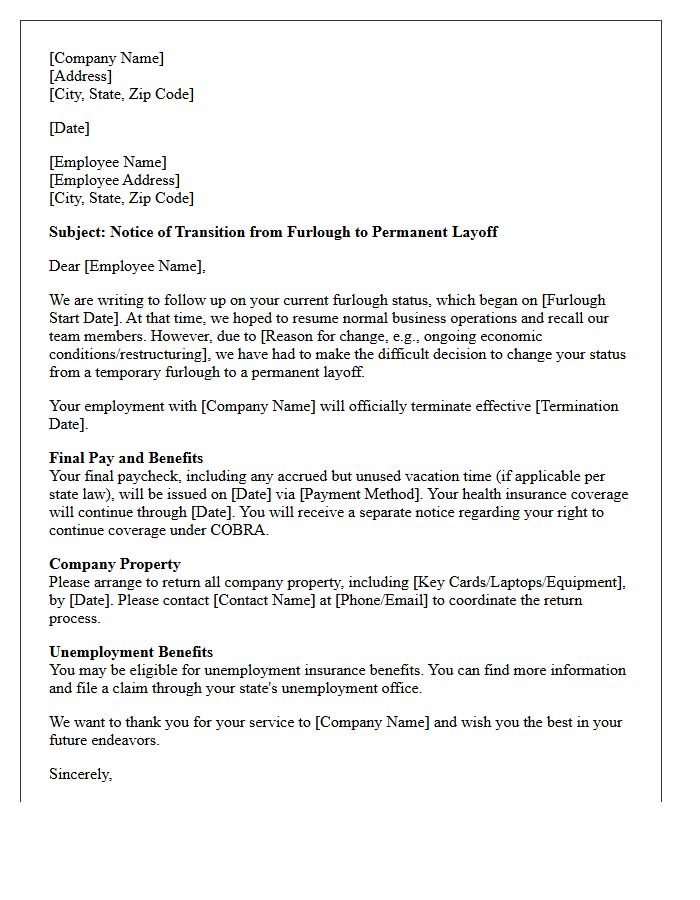 Human Resources Letter Regarding Furlough to Permanent Layoff Transition
