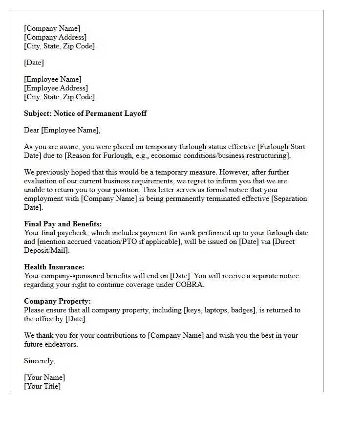 Final Notice Letter of Permanent Layoff from Furlough Status