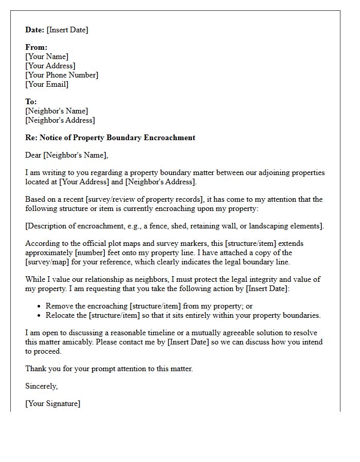 Residential Property Boundary Encroachment Demand Letter