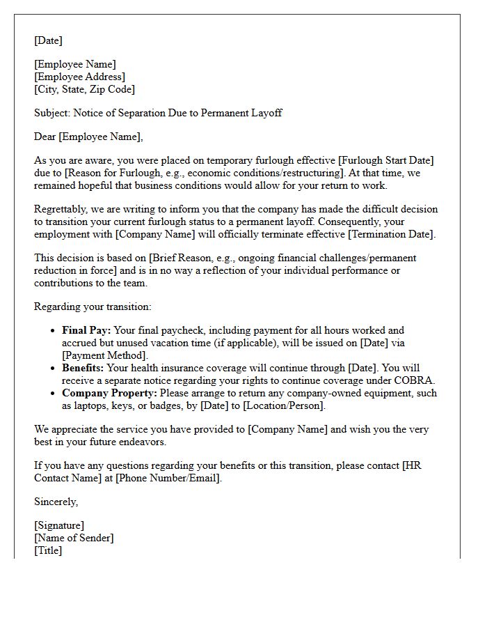 Letter of Separation Due to Furlough Transition to Permanent Layoff