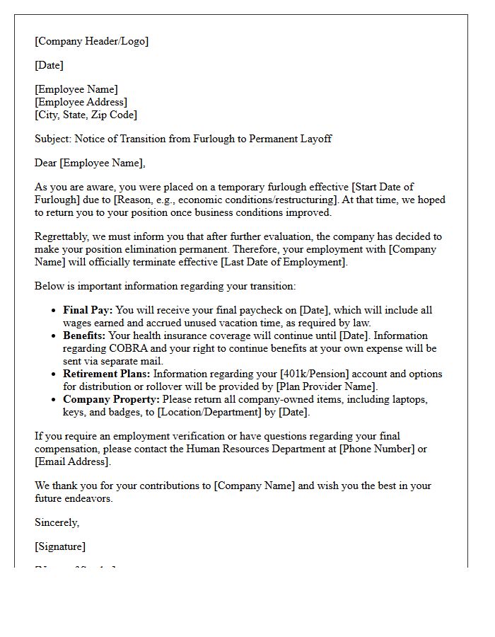 Corporate Letter of Furlough Transition to Permanent Layoff