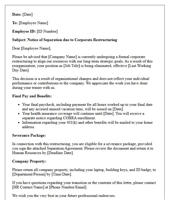 Corporate Restructuring And Layoff Letter