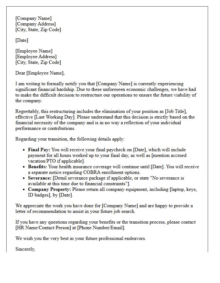 Financial Hardship Position Elimination Letter