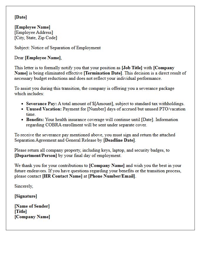 Budget Reduction Employee Severance Letter